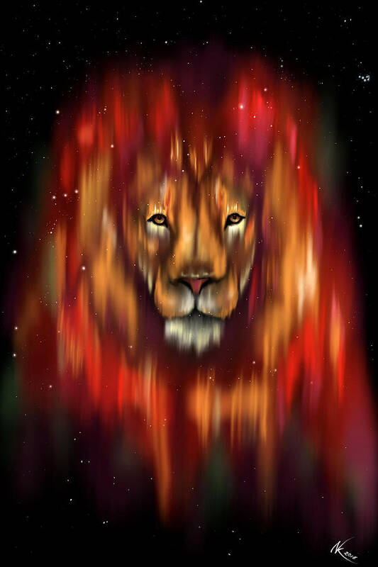 Lion Art Print featuring the digital art The Lion, The Bull And The Hunter by Norman Klein