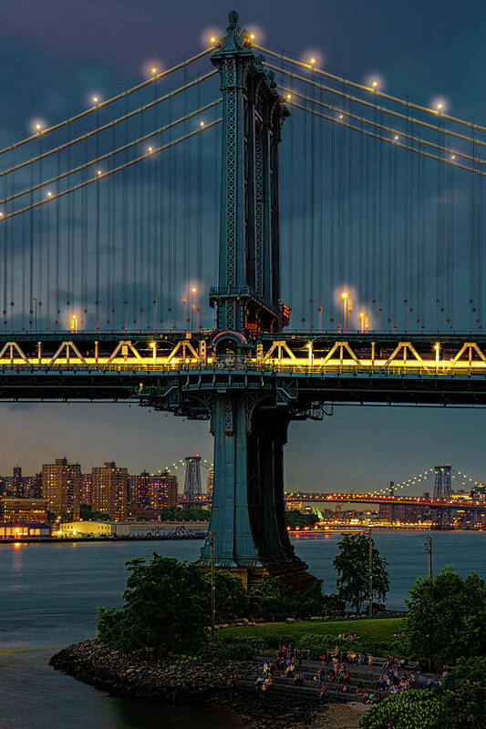 New York City Art Print featuring the photograph The Manhattan Bridge During Blue Hour by Chris Lord