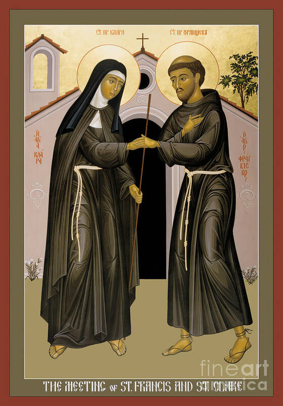 The Meeting Of Sts. Francis And Clare Art Print featuring the painting The Meeting of Sts. Francis and Clare - RLFAC by Br Robert Lentz OFM
