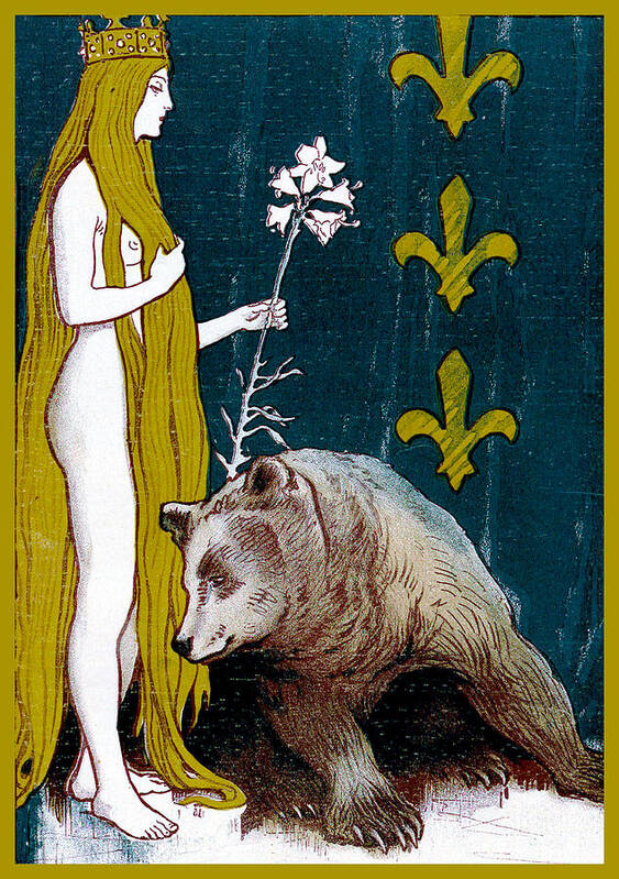 The Nude And The Bear Art Print featuring the painting The Nude and the Bear Jugend Magazine Cover by Jugend Magazine
