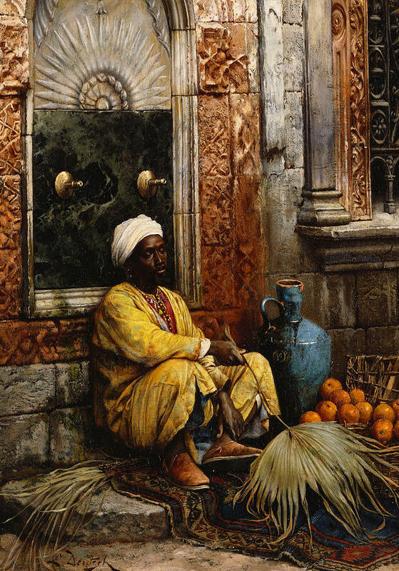 The Orange Seller Art Print featuring the painting The Orange Seller by Ludwig Deutsch