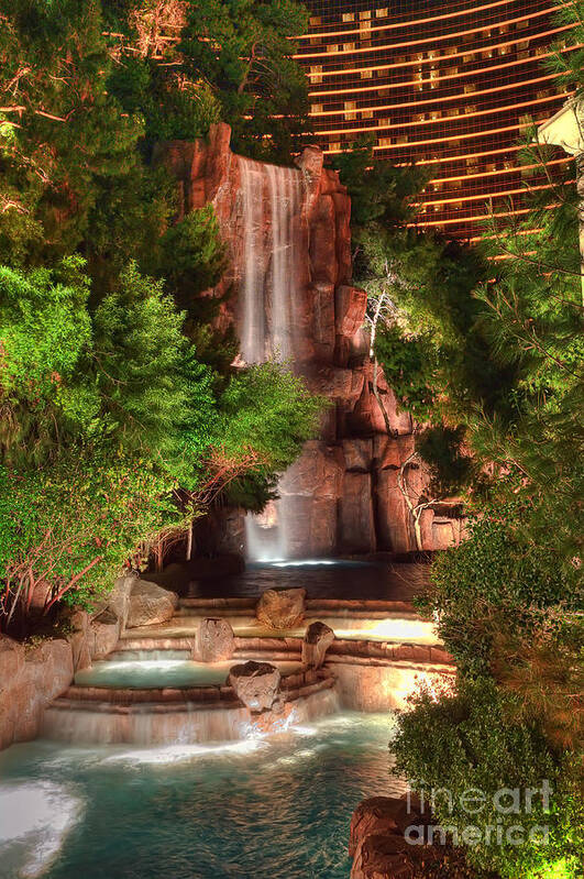 Waterfall Art Print featuring the photograph The Waterfall at The Wynn Resort by Eddie Yerkish