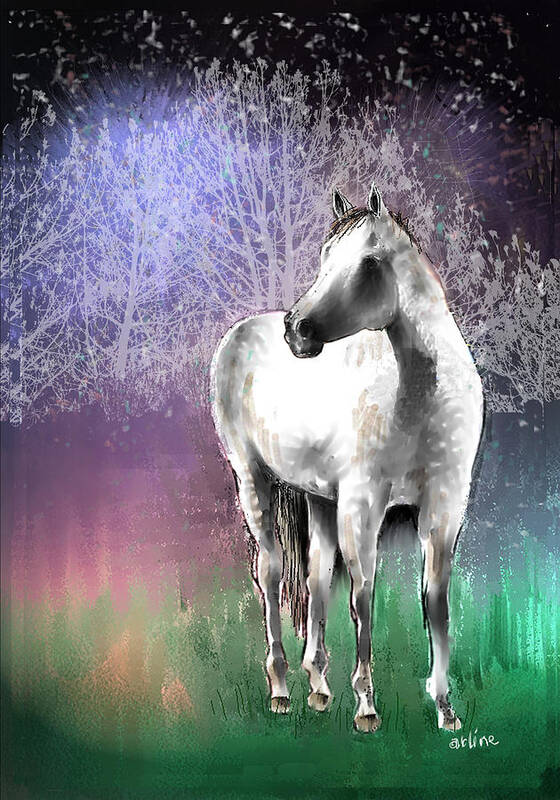 Horse Art Print featuring the digital art The White Horse by Arline Wagner