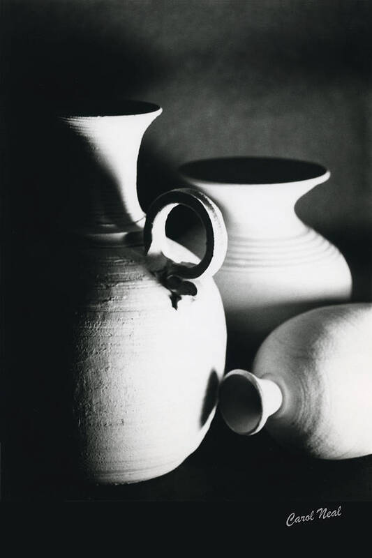 Black & White Art Print featuring the painting Three Clay Jars 1 by Carol Neal-Chicago