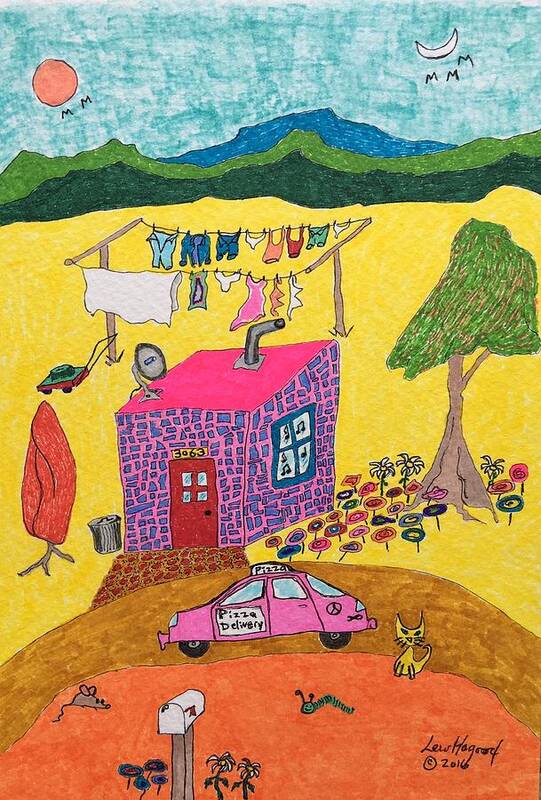  Art Print featuring the painting Tiny House with Clothesline by Lew Hagood
