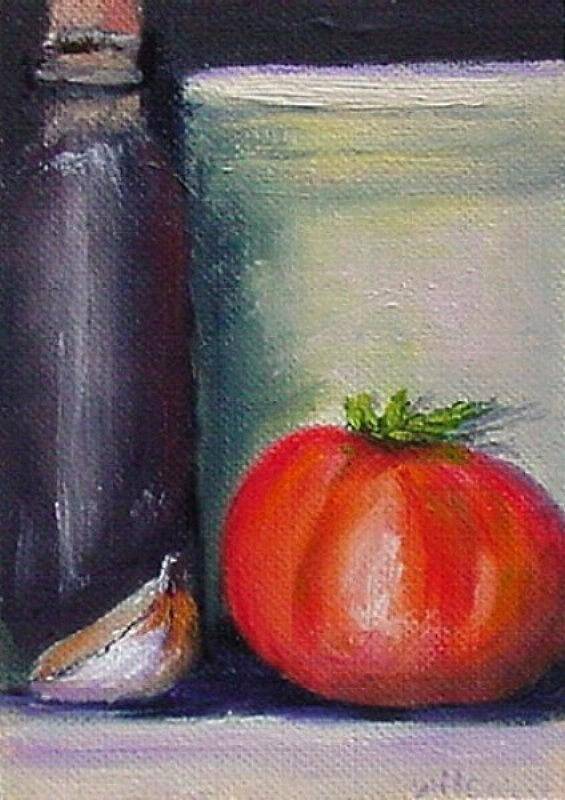 Original Art Print featuring the painting Tomato and Garlic by Fred Wilson