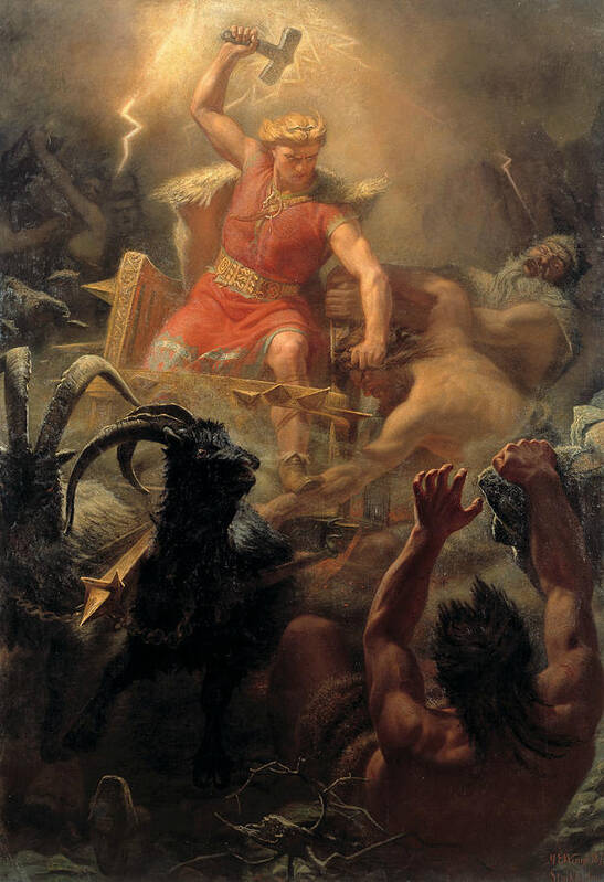 Swedish Art Art Print featuring the painting Tor's Fight with the Giants by Marten Eskil Winge