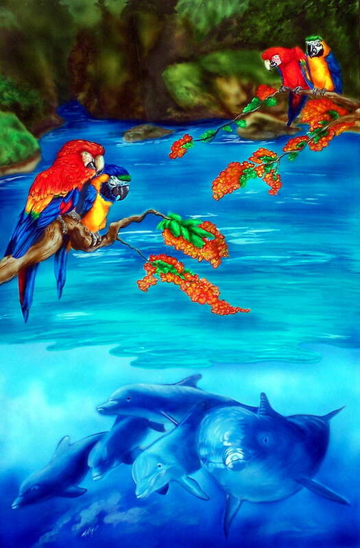 Parrot Art Print featuring the painting Tropical Lagoon by Kathleen Kelly Thompson
