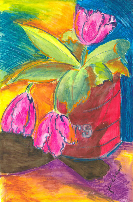 Flowers Art Print featuring the painting Tulips In Can by Jean Blackmer