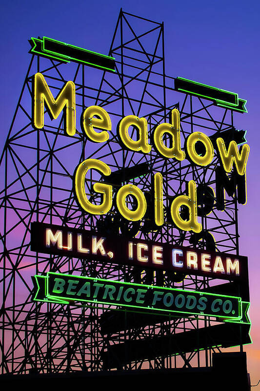 America Art Print featuring the photograph Tulsa Oklahoma Meadow Gold Neon - Route 66 Photo Art by Gregory Ballos