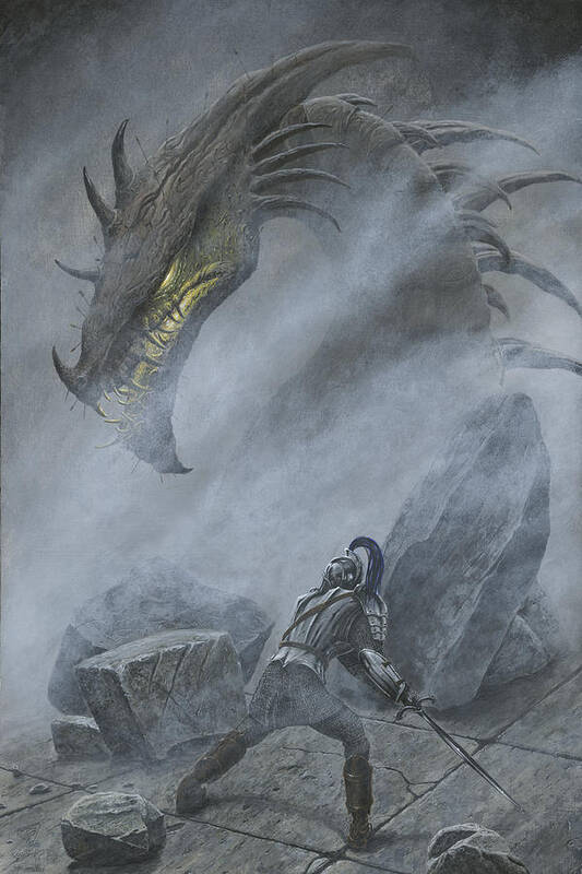 Turin Turambar Confronts Glaurung at the Ruin of Nargothrond Art Print by  Kip Rasmussen - Pixels