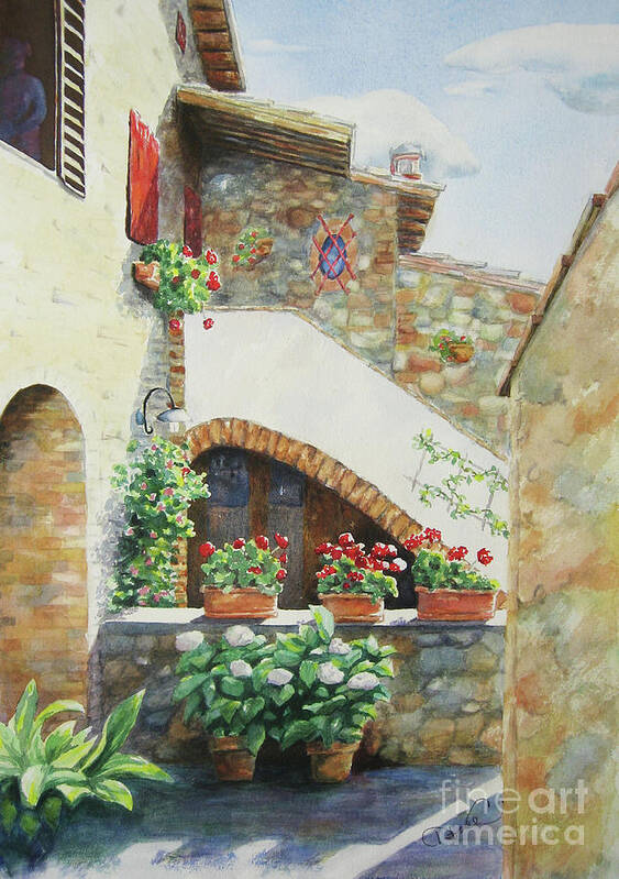 Nancy Charbeneau Art Print featuring the painting Tuscan Courtyard by Nancy Charbeneau