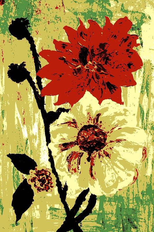 Two Art Print featuring the painting Two Big Flowers by Sheri Parris
