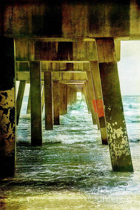 Beach Art Print featuring the photograph Under Pier Vintage by Linda Olsen
