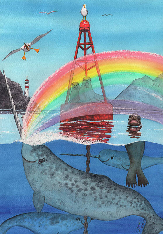 Narwhal Art Print featuring the painting Unicorn of the sea by Catherine G McElroy