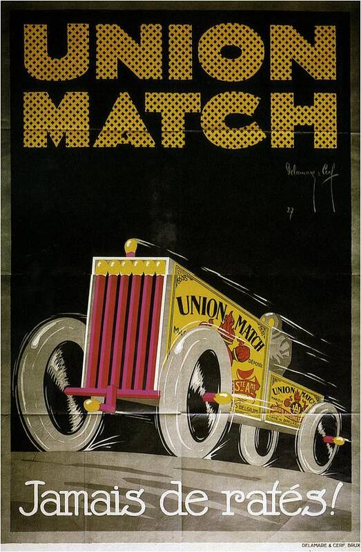 Vintage Art Print featuring the mixed media Union Match - Match Box Car - Vintage Advertising Poster by Studio Grafiikka