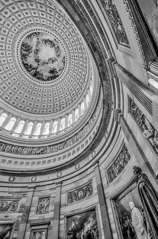 Washington D.c. Art Print featuring the photograph Unites States Capitol Rotunda BW by Susan Candelario