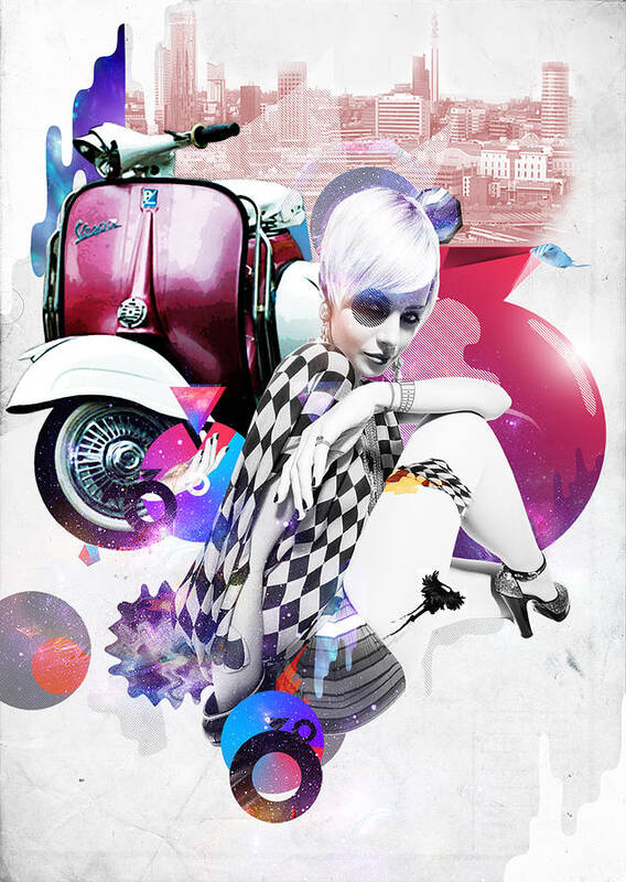 Scooter Art Print featuring the digital art Up Town Top Scooter Girl by Eugene James
