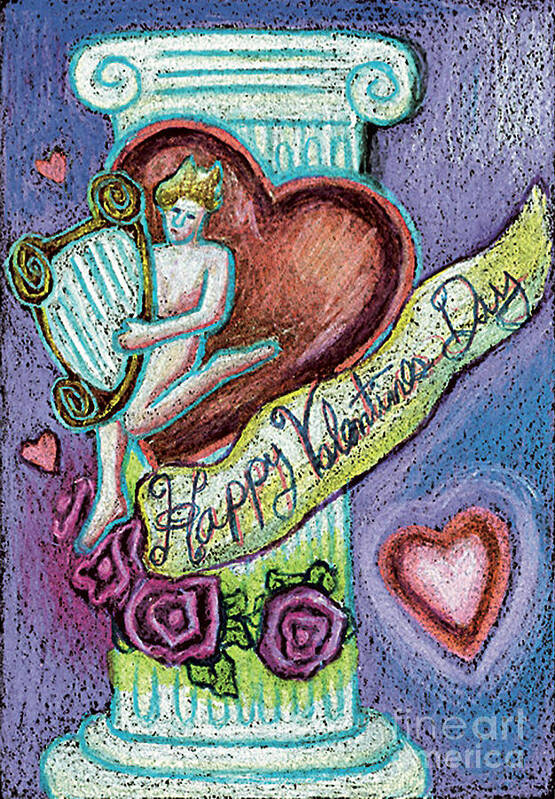 Valentine Art Print featuring the painting Valentine Cherub On Pillar by Genevieve Esson
