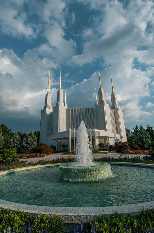 Architecture Art Print featuring the photograph Vertical Fountain Lds by Brian Green