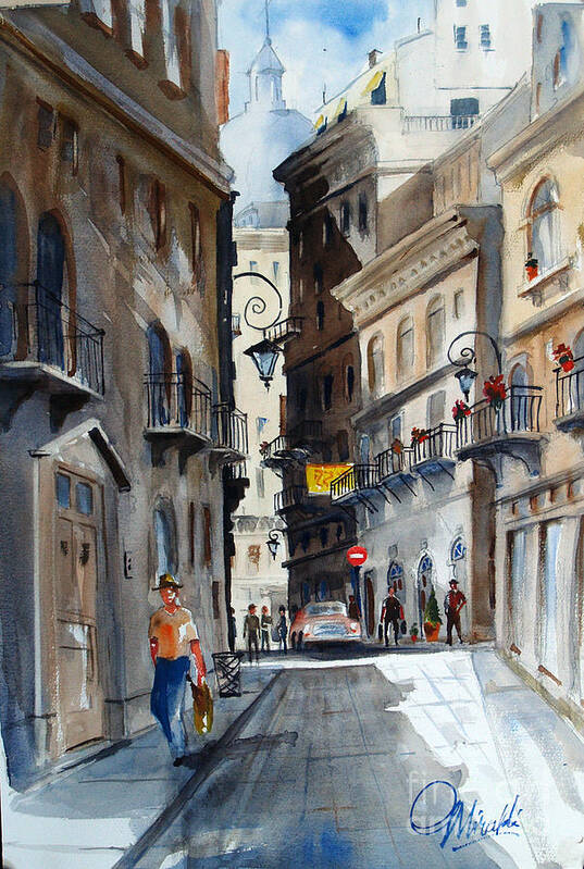 Italian Street Scene Art Print featuring the painting via Giardinetti by Gerald Miraldi
