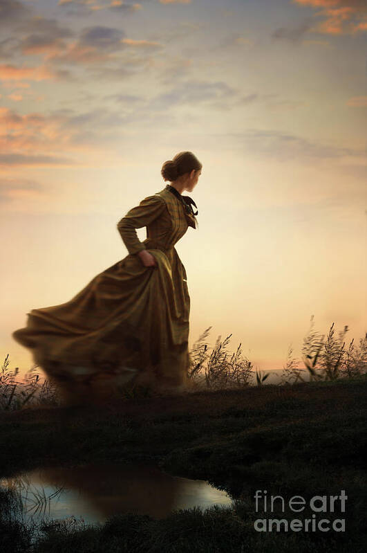 Victorian Art Print featuring the photograph Victorian Woman Running On The Moors by Lee Avison