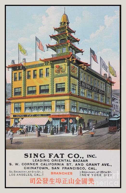 Vintage Art Print featuring the digital art Vintage 1900s Chinese Bazaar San Francisco by Heidi De Leeuw