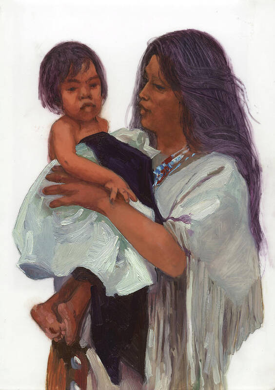 Miniatures Art Print featuring the painting Wakin Up Sacajawea and Pomp by Elizabeth - Betty Jean Billups