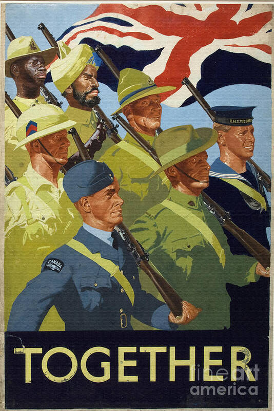 British Art Print featuring the painting British Commonwealth War Time Propaganda Poster Together by Vintage Collectables