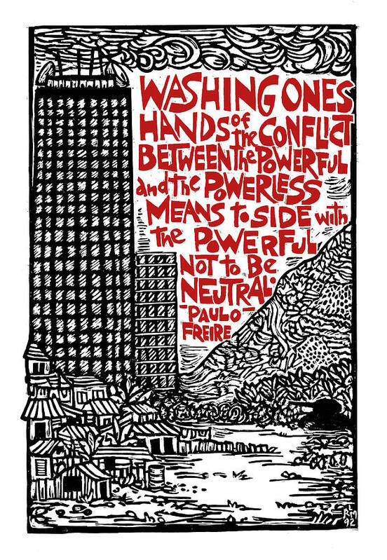 Paulo Freire Art Print featuring the mixed media Washing Ones Hands by Ricardo Levins Morales