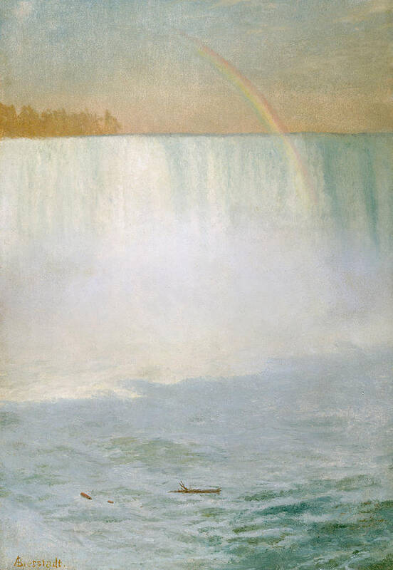 Waterfall And Rainbow Art Print featuring the painting Waterfall and Rainbow at Niagara Falls by Albert Bierstadt