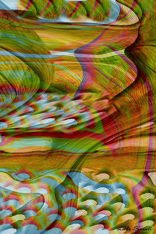 Abstracts Art Print featuring the digital art Waves and Patterns by Linda Sannuti