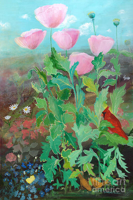 Whispering Pink Poppies Art Print featuring the painting Whispering Pink Poppies by Robin Pedrero
