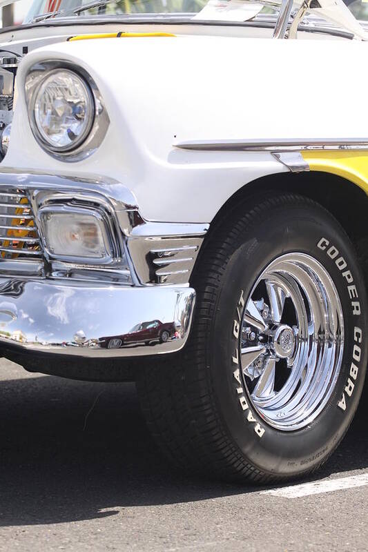 White Art Print featuring the photograph White and Yellow Classic Chevy by Jeff Floyd CA
