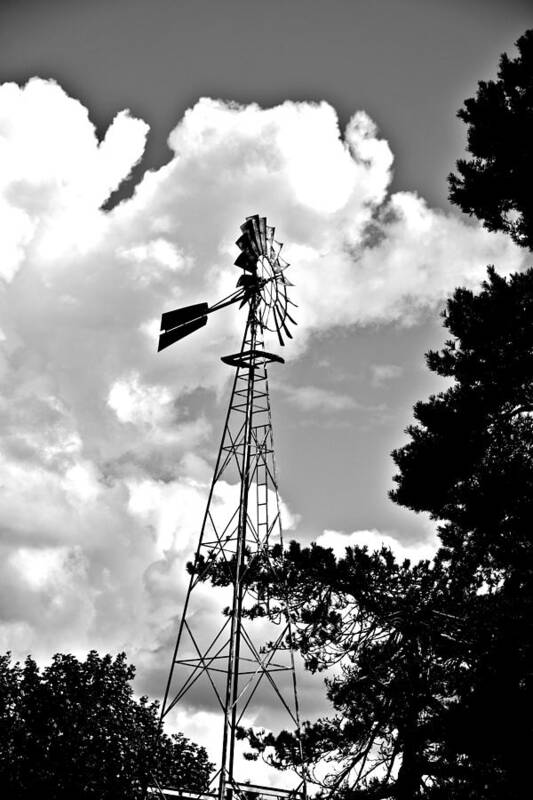 Windmill Art Print featuring the photograph Windmill Black and White in Storm by Nancy Jenkins