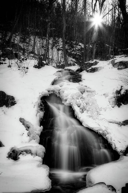 Water Art Print featuring the photograph Winter Falls With Sun by Alan Raasch