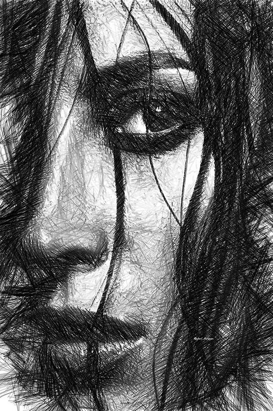 Female Art Print featuring the digital art Woman Sketch in Black and White by Rafael Salazar
