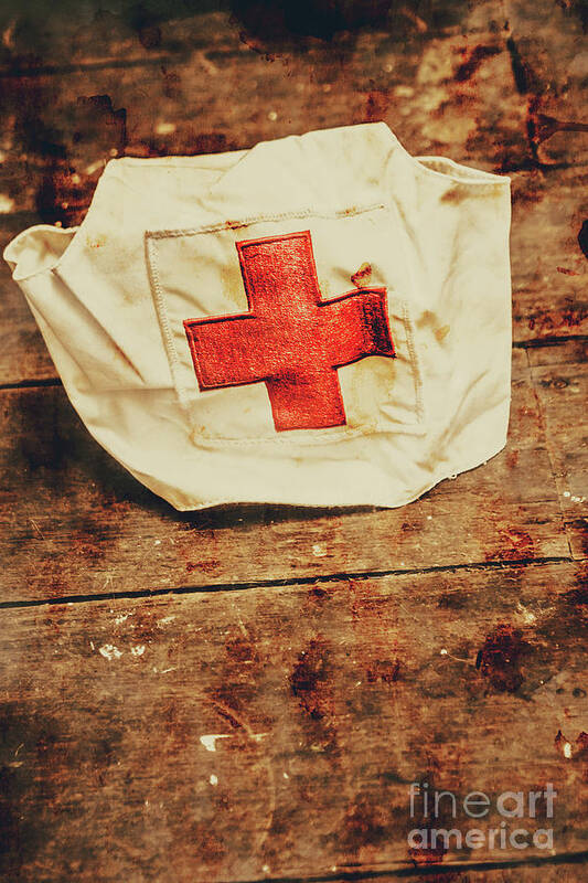 Vintage Art Print featuring the photograph WW2 nurse hat. Army medical corps by Jorgo Photography
