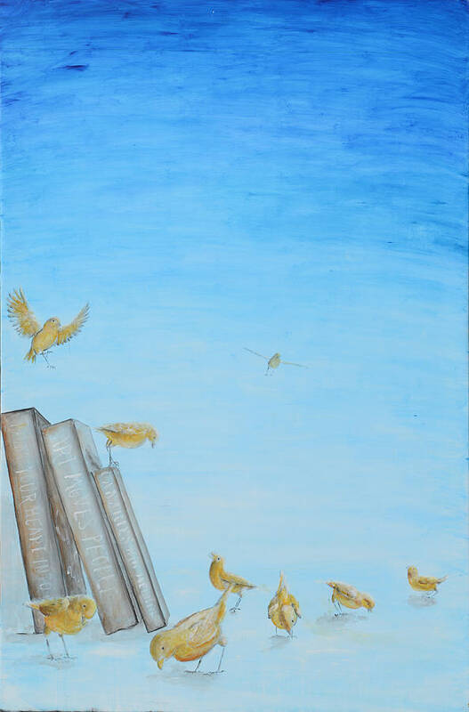 Canaries Art Print featuring the painting Yellow Birds in the Blue3 by Nik Helbig