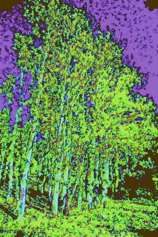 Psychedelic Art Print featuring the digital art Yellow Trees d5 by Modified Image