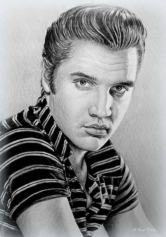 Elvis Art Print featuring the drawing Young Elvis bw by Andrew Read