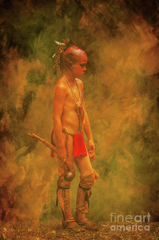 Young Warrior With Warclub Art Print featuring the digital art Young Warrior with Warclub by Randy Steele