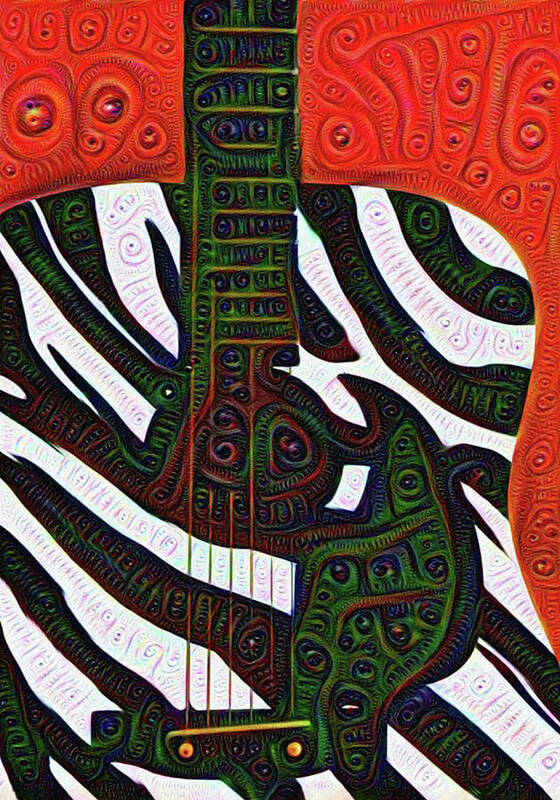 Zebra Art Print featuring the digital art Zebra Guitar Rendering by Bill Cannon