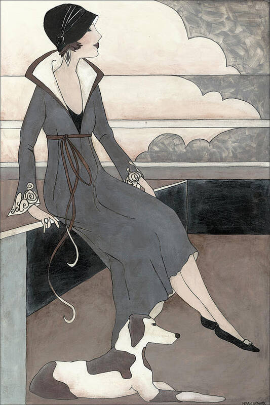 Pets Art Print featuring the painting Art Deco Lady With Dog #1 by Megan Meagher