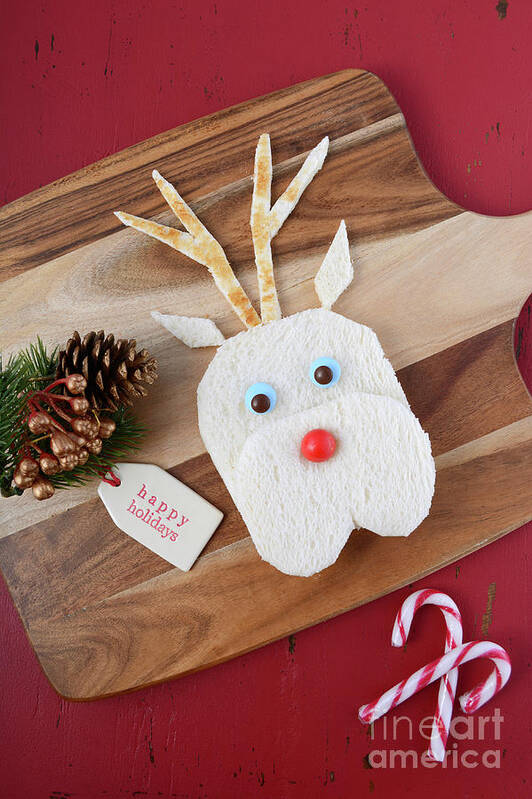 Candy Cane Art Print featuring the photograph Christmas Reindeer Face Sandwich #1 by Milleflore Images