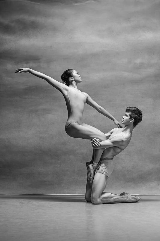 Blackandwhite Art Print featuring the photograph Couple Of Ballet Dancers Posing #1 by Volodymyr Melnyk
