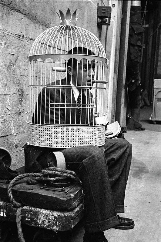 Sadness Art Print featuring the photograph Jerry Lewis In A Cage #1 by Allan Grant