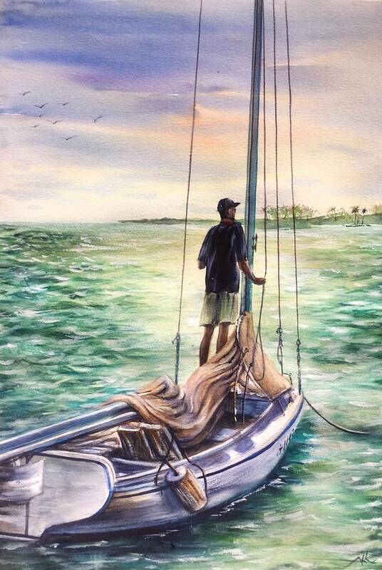 Boat Art Print featuring the painting Return #1 by Katerina Kovatcheva