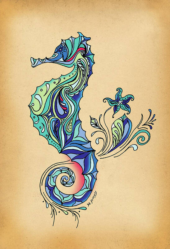 Seahorse Art Print featuring the painting Seahorse #1 by Green Girl Canvas