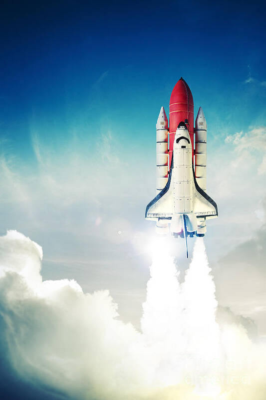 Rocket Art Print featuring the photograph Space Shuttle Taking Off On A Mission by Fer Gregory